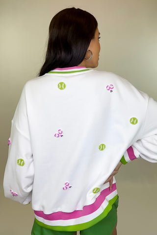 Queen Of Sparkles: Beaded scattered Tennis Sweatshirt