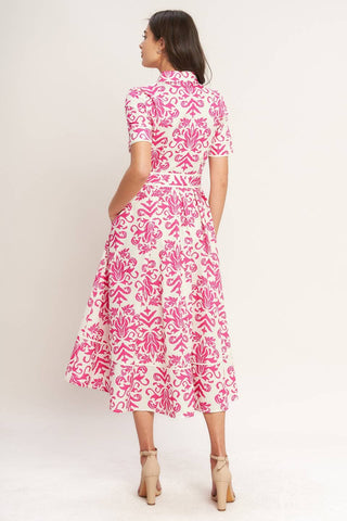 Toast To This Floral Midi Dress - White/Fuchsia