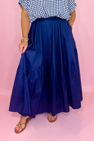 Feeling Ambitious Asymmetrical Maxi Skirt - Navy