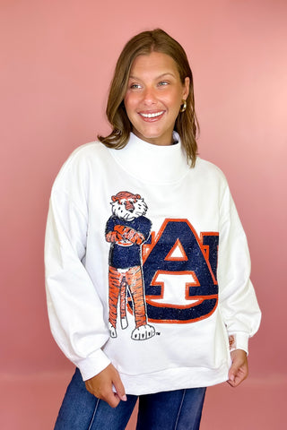 Queen Of Sparkles: Licensed Auburn Mascot Leaning On Letter Sweatshirt