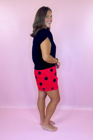 Gameday Ruffle Hem Polka Dot Poplin Shorts - Red/Black