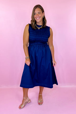 Best Memories Smocked Midi Dress- Ink