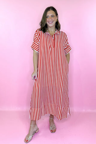 American Dream Striped Midi Dress - Red