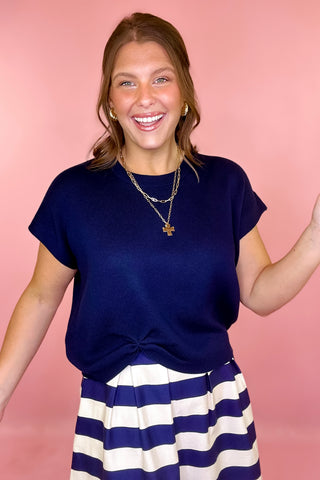 You Already Know Short Sleeve Sweater- Navy