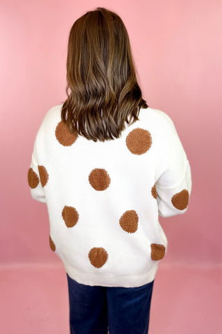 Oversized Textured Polka Dot Knit Sweater - Ivory/Brown