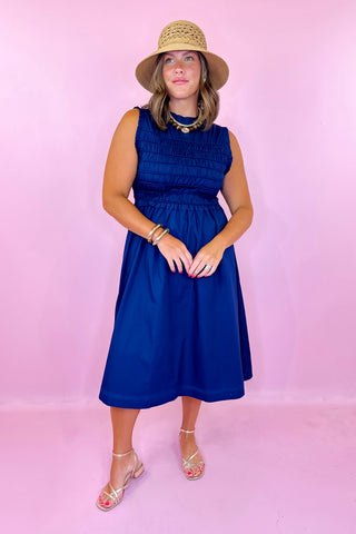 Best Memories Smocked Midi Dress- Ink