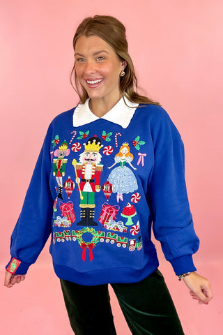 Queen Of Sparkles: Navy Collared Nutcracker Icon Sweatshirt