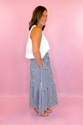 Dockside Plans Gingham Midi Skirt - Black