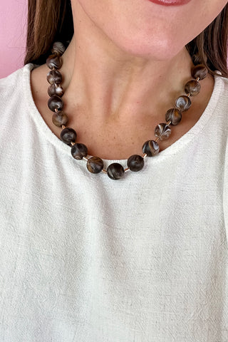 Round Beaded Necklace - Brown