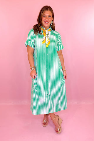 Into The Spell Striped Midi Dress - Green