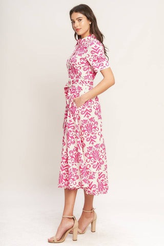 Toast To This Floral Midi Dress - White/Fuchsia