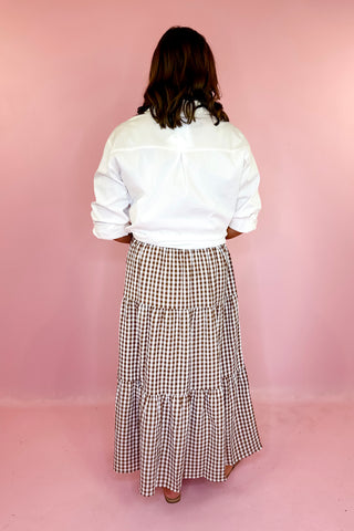 Dockside Plans Gingham Midi Skirt - Brown