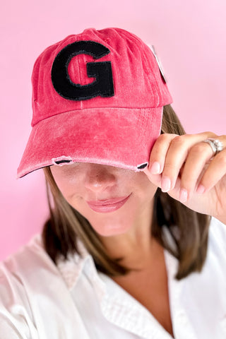 "G" Distressed Baseball Cap - Red