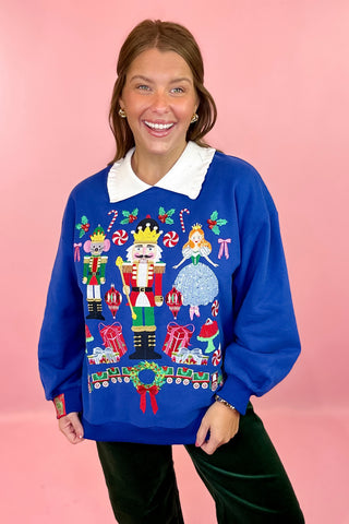 Queen Of Sparkles: Navy Collared Nutcracker Icon Sweatshirt