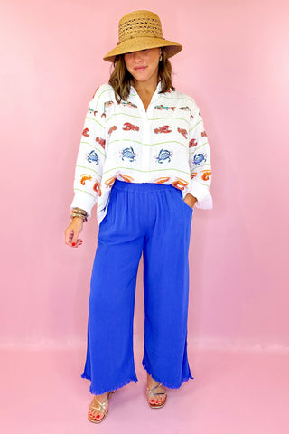 Chill Day Linen Wide Leg Pant - Cerulean Blue