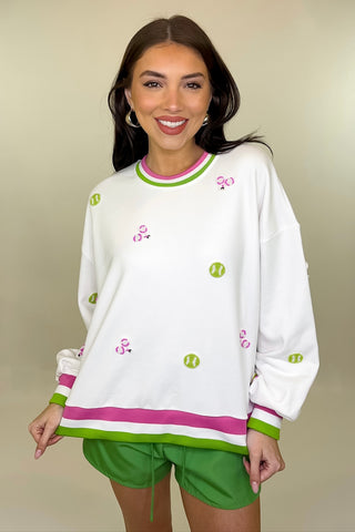 Queen Of Sparkles: Beaded scattered Tennis Sweatshirt