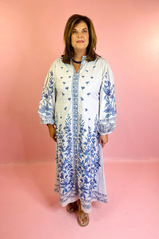 Victoria Dunn: Rayna Maxi Dress - Blue Vine