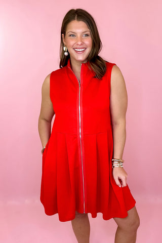 Day Dreaming Zip Front Mini Dress - Red