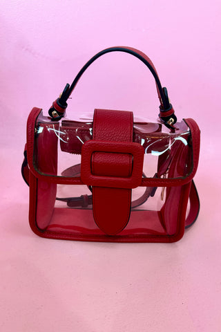 Toni Clear Flapover Crossbody Bag - Red