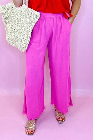 Chill Day Linen Wide Leg Pant - Peony Pink