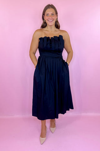 Evening Elegance Strapless Midi Dress - Black