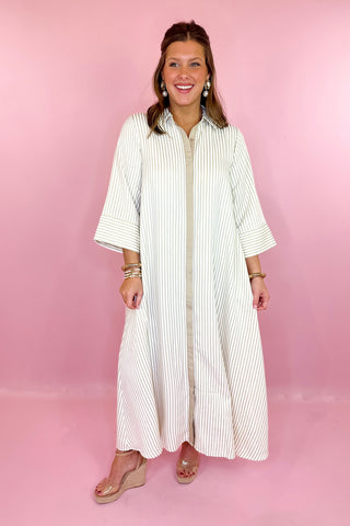 Delicate Drift Striped Midi Dress - Sand