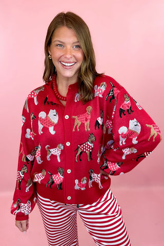 Queen Of Sparkles: Red Dogs In Polka Dot Sweaters Button Up Cardigan