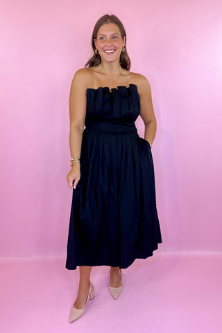 Evening Elegance Strapless Midi Dress - Black