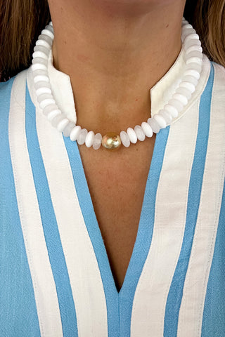 Metal Ball & Beads Necklace - White