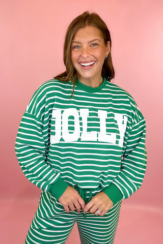 "Jolly" Cloud Knit Striped Sweater - Green/White