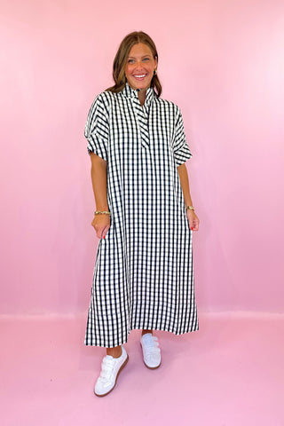 Comfortable Feeling Gingham Midi Dress - Black