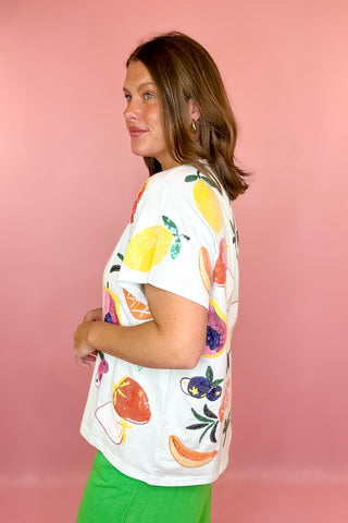 Queen Of Sparkles: Light Blue Multi Fruit Tee