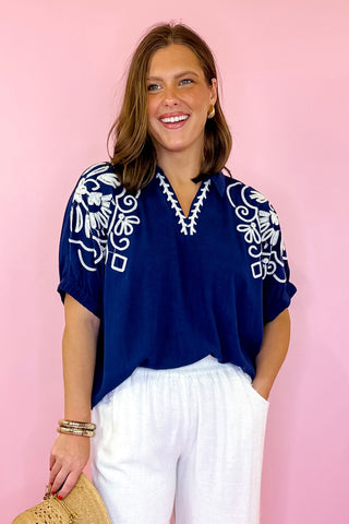 Keep It Simple Floral Top - Navy