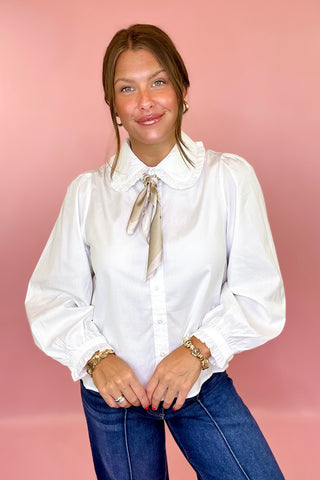 Keeping Secrets Ruffle Collar Top - White