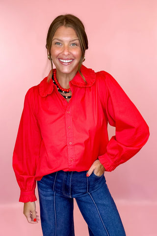 Keeping Secrets Ruffle Collar Top - Red