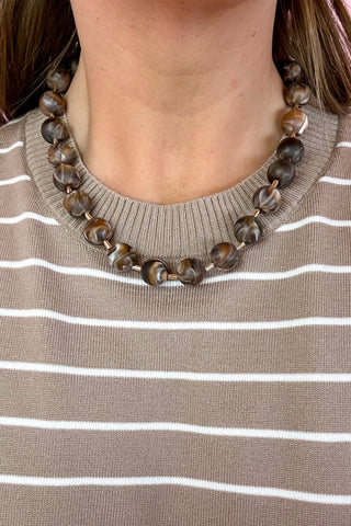 Round Beaded Necklace - Brown