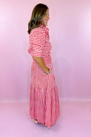 Adrienne: Aerin Seersucker Gingham Midi Skirt - Red