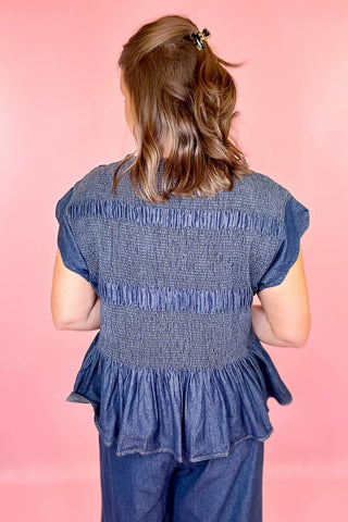 Darling Energy Smocked Chambray Top - Indigo