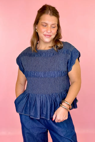 Darling Energy Smocked Chambray Top - Indigo