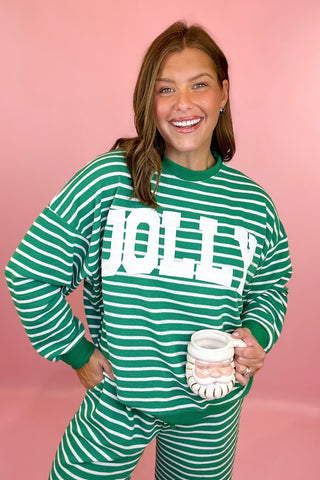 "Jolly" Cloud Knit Striped Sweater - Green/White