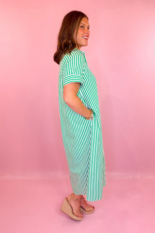 Into The Spell Striped Midi Dress - Green