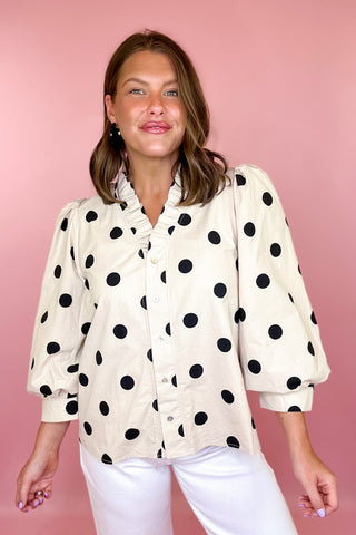 Out The Door Polka Dot Top - Cream/Black
