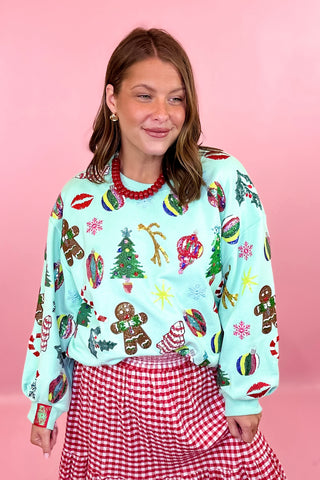 Queen Of Sparkles: Mint Multi Christmas Icons Sweatshirt