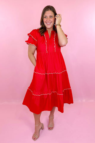 Hold My Hand Midi Dress - Red