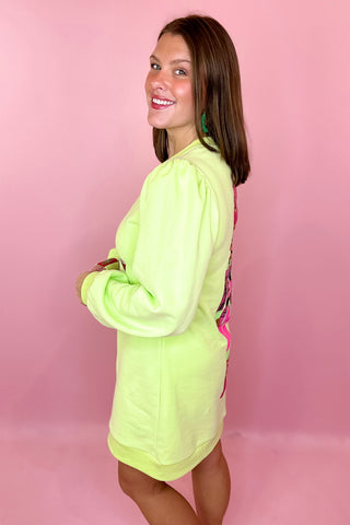 Queen Of Sparkles: Nutcracker Serving Cocktails Sweatshirt Dress - Bright Green & Pink