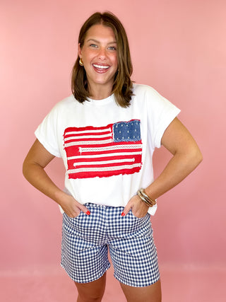 Sophie Gingham Mom Shorts - Washed Navy
