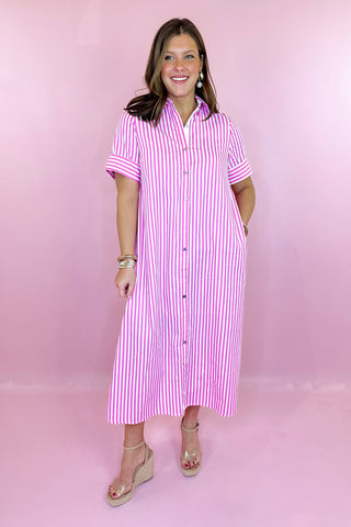 Into The Spell Striped Midi Dress - Light Pink