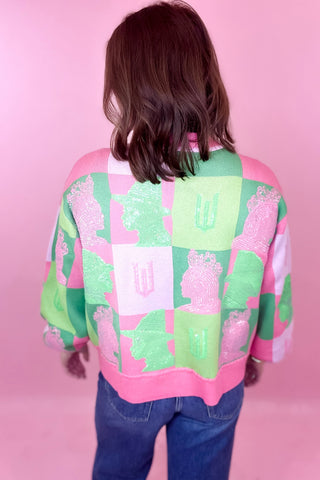 Queen Of Sparkles: Elphaba & Glinda Colorblock Profile Cardigan - Pink/Green