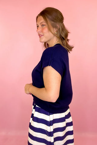 You Already Know Short Sleeve Sweater- Navy