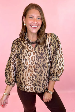 Looking Like A Yes Leopard Jacquard Top - Toffee